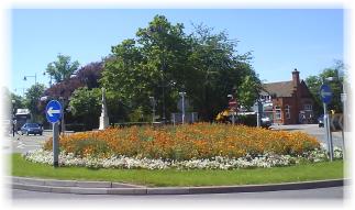 Roundabout in bloom near Letchworth station